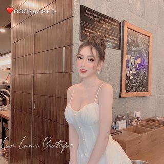 Đầm xoè trắng 2 dây tiểu thư