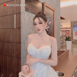 Đầm xoè trắng 2 dây tiểu thư
