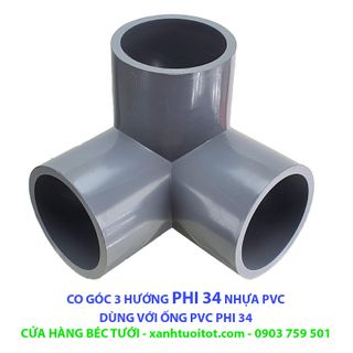 Bộ 10 cái CO GÓC 3 HƯỚNG PHI 34 NHỰA PVC - DÀY 3 MM giá sỉ