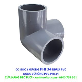Bộ 10 cái CO GÓC 3 HƯỚNG PHI 34 NHỰA PVC - DÀY 3 MM