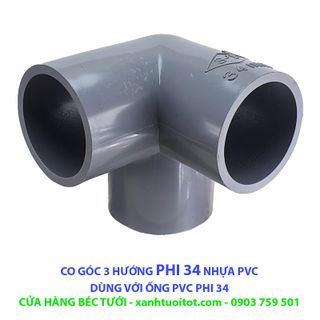 Bộ 10 cái CO GÓC 3 HƯỚNG PHI 34 NHỰA PVC - DÀY 3 MM