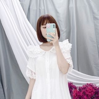 Váy ngủ bánh bèo phối ren lụa QC mềm mại