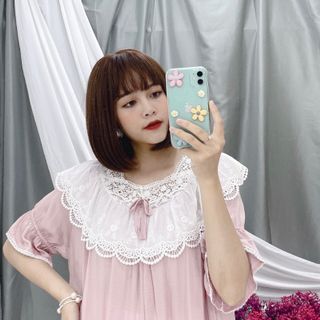 Váy ngủ bánh bèo phối ren lụa QC mềm mại