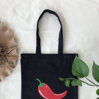 Túi vải tote, túi vải canvas màu đen in họa tiết