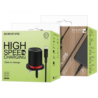Bộ Cóc Cáp Sạc BA7B Borofone - 2 Cổng USB - Cổng Lightning chuẩn UK