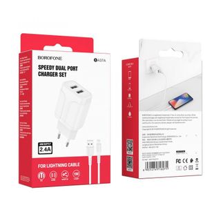 Bộ Cóc Cáp Sạc BA37A Borofone - 2 Cổng USB - Cổng Lightning - chuẩn EU