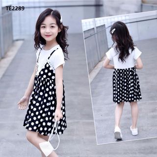 Váy giả yếm may liền áo thun dáng xòe