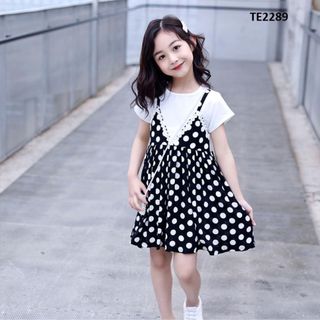 Váy giả yếm may liền áo thun dáng xòe