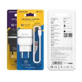 Bộ Cóc Cáp Sạc BA24A Borofone - 2 Cổng USB - Cổng Type-C - chuẩn EU