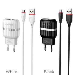Bộ Cóc Cáp Sạc BA24A Borofone - 2 Cổng USB - Cổng Micro - chuẩn EU