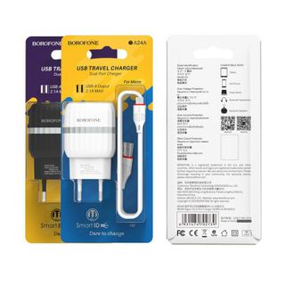 Bộ Cóc Cáp Sạc BA24A Borofone - 2 Cổng USB - Cổng Micro - chuẩn EU