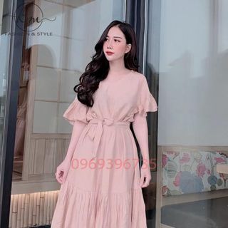 ĐẦM DÁNG SUÔNG CỔ TIM TAY BỒNG