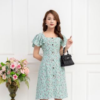 ĐẦM CỔ VUÔNG TAY BÈO HOA NHÍ THANH LỊCH