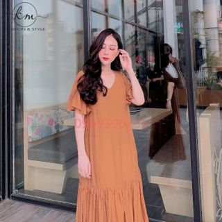 ĐẦM DÁNG SUÔNG CỔ TIM TAY BỒNG