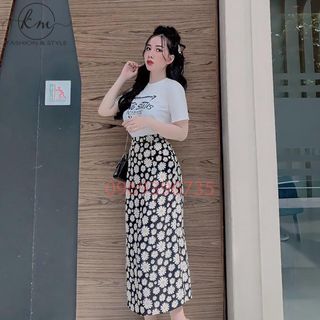 Chân váy midi hoa nhí trẻ trung