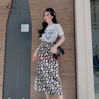 Chân váy midi hoa nhí trẻ trung