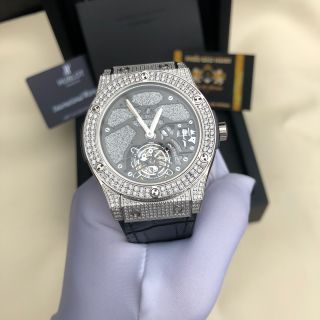 Đồng hồ nam HB vỏ trắng Full kim cương nhân tạo trắng