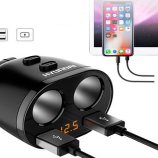 TẨU SẠC TRÊN Ô TÔ HYUNDAI HY16 GỒM 2 CỔNG USB, 2 ĐẦU CHIA TẨU