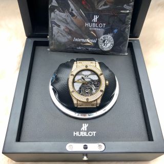 Đồng hồ nam HB vỏ vàng lộ cơ Full kim cương