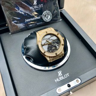 Đồng hồ nam HB vỏ vàng lộ cơ Full kim cương