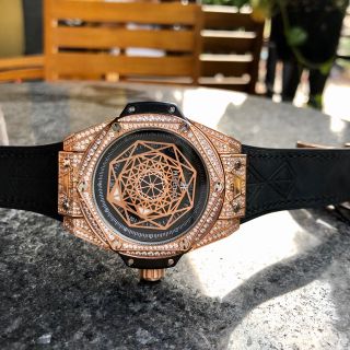 Đồng hồ cơ nam HB Big Bang Sang Bleu Full Diamond King Gold