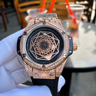Đồng hồ cơ nam HB Big Bang Sang Bleu Full Diamond King Gold