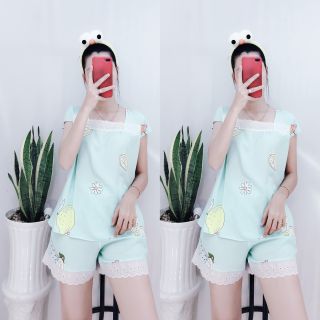 Đồ Ngủ Nữ Lụa Tole Quần Đùi Mặc Nhà Pijama Mát Mịn Xinh