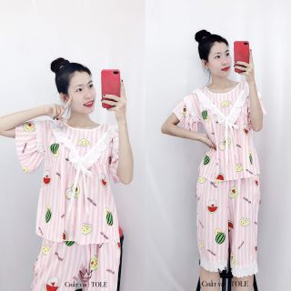 Đồ Bộ Mặc Nhà Nữ Pijama Lụa Tole Quảng Châu Lửng Đẹp