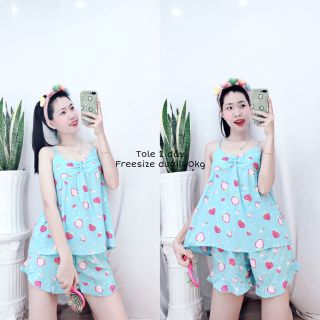 Đồ Ngủ Nữ Lụa Tole Pijama Mặc Nhà 2 Dây Đùi Cá Tính