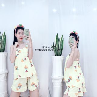 Đồ Ngủ Nữ Lụa Tole Pijama Mặc Nhà 2 Dây Đùi Cá Tính