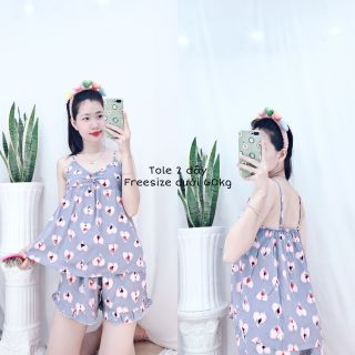 Đồ Ngủ Nữ Lụa Tole Pijama Mặc Nhà 2 Dây Đùi Cá Tính giá sỉ