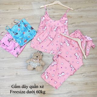 Đồ Bộ Nữ Mặc Nhà Lụa Gấm Quảng Châu Hai Dây Quần Dài Quyến Rũ