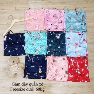 Đồ Bộ Nữ Mặc Nhà Lụa Gấm Quảng Châu Hai Dây Quần Dài Quyến Rũ