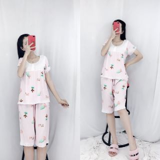 Đồ Bộ Mặc Nhà Nữ Pijama Lụa Tole Quảng Châu Lửng Đẹp