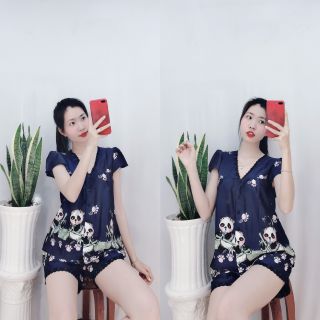 Đồ Mặc Nhà Nữ Pijama Tay Ngắn Quần Đùi Satin Mẫu Ngắn Mùa Hè