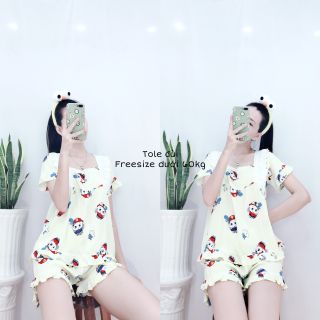 Đồ Bộ Pijama Lụa Tole Cánh Tiên Quần Đùi Mặc Nhà Xinh Xắn