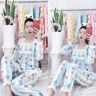 Đồ Bộ Pijama Mặc Nhà Tiểu Thơ Tay Dài Dễ Thương Lụa Tole Xịn Sò Xinh giá sỉ