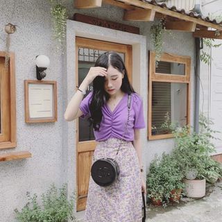 Set áo tím kèm chân váy giá sỉ