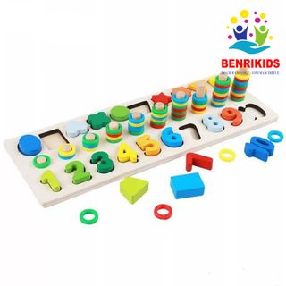 Giáo Cụ Montessori Cột Tính Học Đếm Và Hình Khối Bằng Gỗ Cho Bé