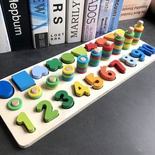 Giáo Cụ Montessori Cột Tính Học Đếm Và Hình Khối Bằng Gỗ Cho Bé