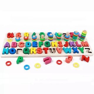 Giáo Cụ Montessori Cột Tính Học Đếm Và Ghép Chữ Cái Đa Năng Bằng Gỗ