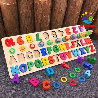 Giáo Cụ Montessori Cột Tính Học Đếm Và Ghép Chữ Cái Đa Năng Bằng Gỗ