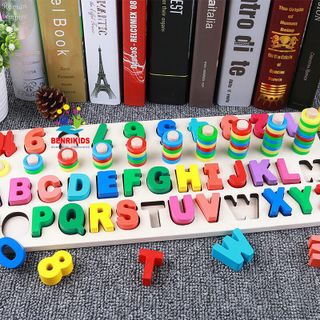 Giáo Cụ Montessori Cột Tính Học Đếm Và Ghép Chữ Cái Đa Năng Bằng Gỗ