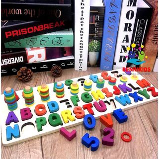 Giáo Cụ Montessori Cột Tính Học Đếm Và Ghép Chữ Cái Đa Năng Bằng Gỗ