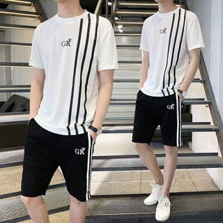 Bộ Quần Áo Thun Nam Thể Thao Mùa Hè Thể Thao Tay Ngắn Kết Hợp Quần Short GK Họa Tiết Ba Sọc Sành Điệu