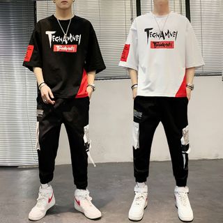 Bộ Bồ Thun Nam Thể Thao Ngắn Tay In Hình TEGNAMNEL Kết Hợp Quần Jogger Túi Hộp Phối Dây Năng Động