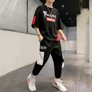 Bộ Bồ Thun Nam Thể Thao Ngắn Tay In Hình TEGNAMNEL Kết Hợp Quần Jogger Túi Hộp Phối Dây Năng Động