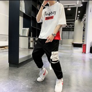 Bộ Bồ Thun Nam Thể Thao Ngắn Tay In Hình TEGNAMNEL Kết Hợp Quần Jogger Túi Hộp Phối Dây Năng Động
