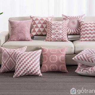 Gối tựa lưng họa tiết vải lanh trang trí sofa GHO-118