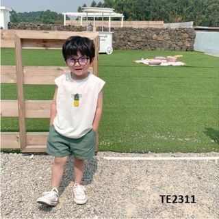 Áo thun sát nách in hình trái dứa 100% cotton màu trắng